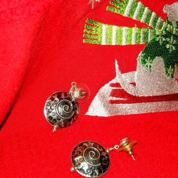 Sterling Tribal Hammered Earrings - Picture 2 of 5